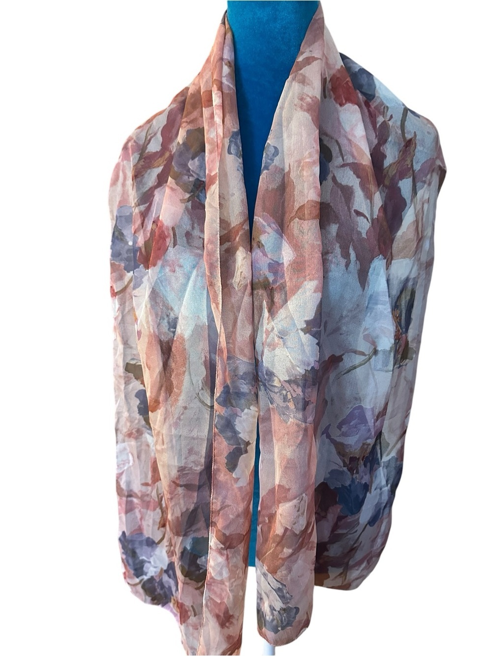 Floral Sheer oblong Scarf  in Blush and Lavender